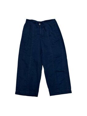 LOFT Outlet Linen Blend Wide Leg Crop Pants 6 Petite Blue Casual